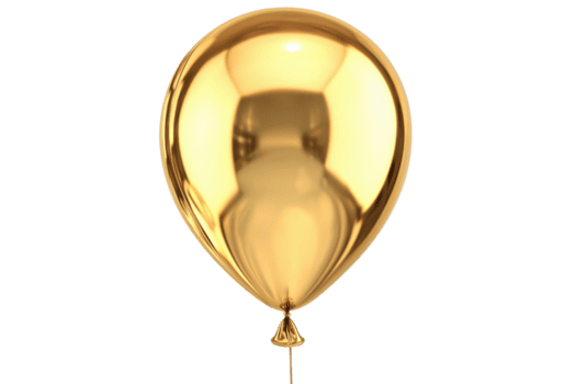 un brillante dorado globo con un suave superficie y un atado cuerda a el abajo. png