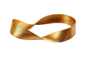 A shiny golden ribbon elegantly twisted into a flowing, continuous loop. png