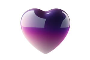 A glossy heart-shaped object featuring a gradient from light purple to deep violet. png