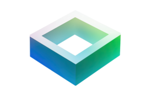 A geometric shape featuring a hollow square design with a gradient effect, showcasing a blend of colors and depth. png