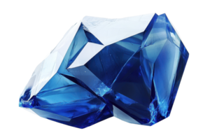 A vibrant blue crystal with sharp facets, showcasing brilliant light reflections and a unique geometric shape. png