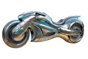 A futuristic motorcycle with a sleek metallic design and glowing accents, showcasing advanced engineering and an aerodynamic shape. png