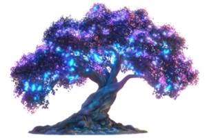 A vibrant, illuminated tree with colorful lights adorning its branches, creating a striking visual effect. png