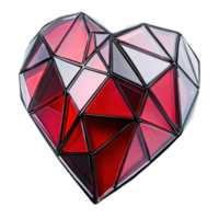 A geometric heart sculpture composed of red and clear facets, showcasing a blend of angular shapes and vibrant colors. png