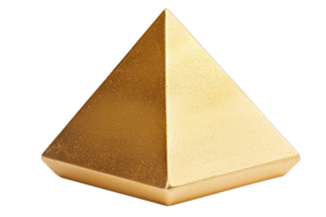 A shiny, golden pyramid with a smooth surface and pointed apex, reflecting light and showcasing geometric precision. png