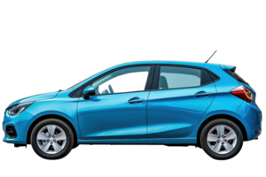 A compact blue hatchback showcasing a sleek design, modern features, and smooth curves. png