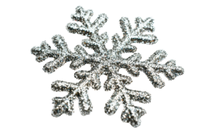A glittering snowflake with intricate details and a shimmering surface, showcasing a beautiful design. png