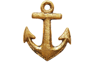 A golden anchor with a textured surface, featuring two curved arms and a prominent ring at the top. png