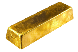 A shining gold bar, reflecting light with its smooth surface and angular edges, emphasizing its value and purity. png