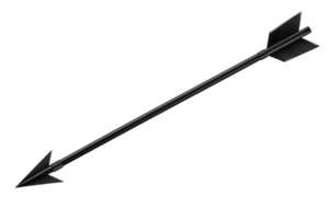 A sleek black arrow designed for precision and speed, featuring a pointed tip and stabilizing fins for improved flight. png