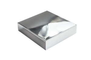 A shiny silver box with a reflective surface, showcasing smooth contours and a sleek design. png