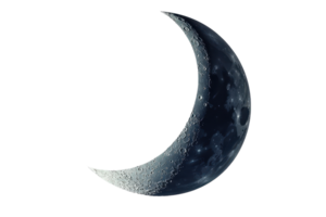 A crescent moon displaying intricate surface details and a soft glow, symbolizing tranquility and the night sky. png