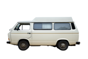 A vintage van with a high roof, featuring multiple windows and a classic design. png