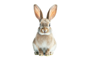 A fluffy rabbit with large ears sits upright, showcasing its soft fur and curious expression. png