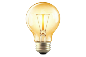 A glowing light bulb illuminates with a warm, golden hue, showcasing its elegant design and filament structure. png