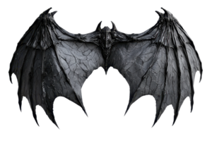 Dark, ominous bat wings with a textured surface and skeletal details, showcasing an eerie and fantastical appearance. png