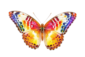 A vibrant butterfly displaying an array of striking colors and intricate patterns on its wings. png