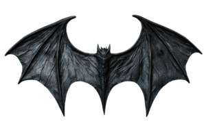 A dark bat with outstretched wings, showcasing its intricate wing structure and texture. png