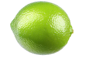 A vibrant green lime with a glossy surface, showcasing its round shape and textured skin. png