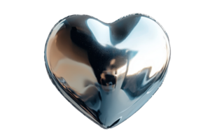 A shiny heart-shaped object with a smooth metallic finish, reflecting light and surroundings. png