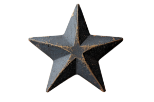 A rustic, five-pointed star with a distressed surface, showcasing a blend of dark colors and subtle wear, conveying a vintage aesthetic. png