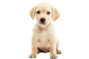 A cute, playful Labrador puppy with soft fur and expressive eyes, sitting attentively and radiating innocence. png