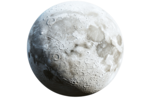 A detailed view of the moon showcasing its surface, craters, and texture, highlighting its natural beauty and celestial features. png
