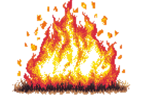 A vibrant pixel art depiction of a roaring flame with shades of orange, red, and yellow, conveying a sense of heat and energy. png