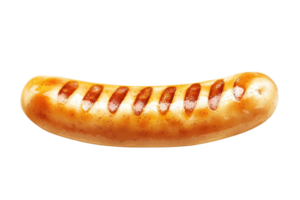 A grilled sausage with distinctive char marks, showcasing a golden-brown casing and juicy filling. png