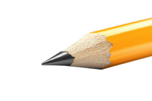 A close-up of a sharpened yellow pencil, highlighting its pointed graphite tip and wooden body. png