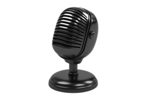 A vintage-style black microphone with a classic design, featuring a rounded head and a sturdy stand. png