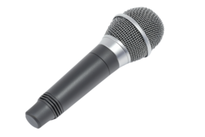 A sleek microphone with a textured grille and black handle, designed for clear sound capture in performances and recordings. png