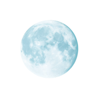 A glowing full moon with a pale blue hue, showcasing its surface craters and texture. png