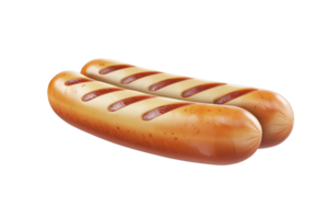 Two grilled hot dogs with golden-brown buns and visible grill marks. png
