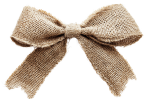 A rustic burlap bow with frayed edges, perfect for adding a natural touch to decorations or gifts. png