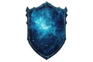 A mystical shield featuring a vibrant cosmic design, embodying elements of space and galaxies. png