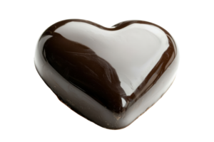 A shiny, heart-shaped chocolate confection with a glossy finish, showcasing rich dark color and smooth surface. png