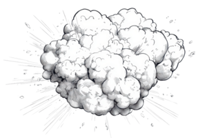 A large, fluffy cloud resembling an explosion, with dense white formations and dynamic lines suggesting motion and energy. png
