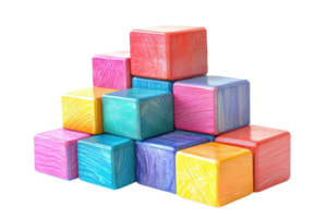A colorful arrangement of wooden blocks stacked in a playful pattern, showcasing various vibrant hues. png