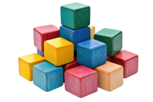 A colorful arrangement of wooden blocks stacked in various positions. png