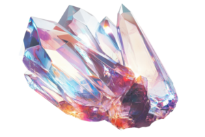 A shimmering cluster of multicolored crystals, reflecting light with sharp edges and vibrant hues. png