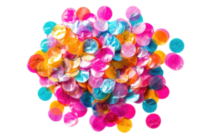 A vibrant pile of colorful sequins in various shades, shimmering and reflecting light with a playful, festive appearance. png