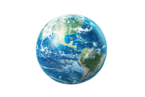 A vibrant depiction of Earth showcasing continents, oceans, and clouds in a circular form. png