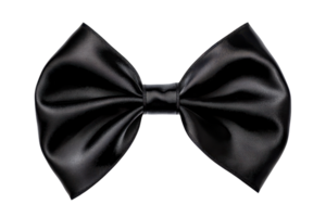 A glossy black bow tie with a sleek, elegant design, showcasing smooth fabric and a classic shape. png