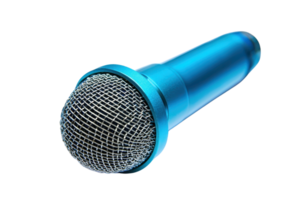 A sleek blue microphone with a metallic mesh grille, designed for high-quality sound capture and performance. png