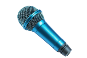 A vibrant blue microphone with a textured mesh head, designed for clear sound capture during performances or recordings. png