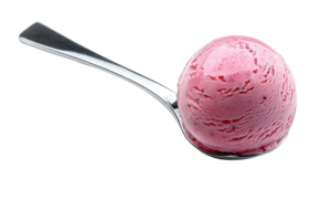 A spoonful of pink ice cream, smooth and creamy, showcasing a rich texture and enticing color. png