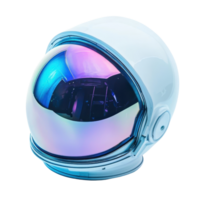 A sleek, modern astronaut helmet featuring a glossy, reflective visor with vibrant color hues. png