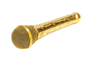 A gold microphone with a textured handle, designed for high-quality sound performance. png
