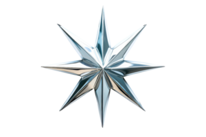 A shiny, eight-pointed star with sharp edges and a reflective surface. png